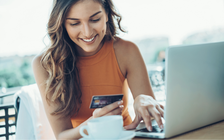 Woman Paying Online with Debit or Credit Card