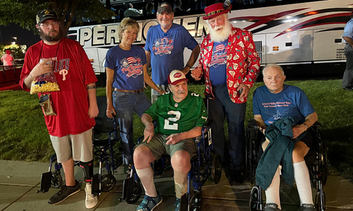 A photo of a PRS sponsored night at the Phillies game for a group of local veterans.